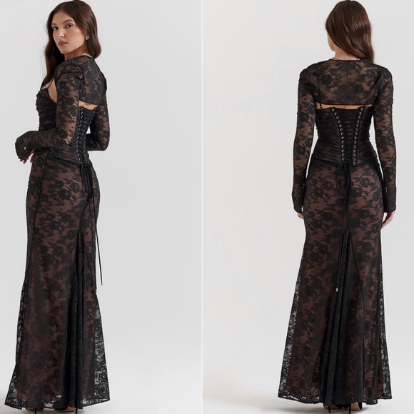 HOUSE OF CB ARTEMIS BLACK LACE CORSET LACE UP MAXI DRESS SMALL AND XS AVAILIBLE - Picture 2 of 3